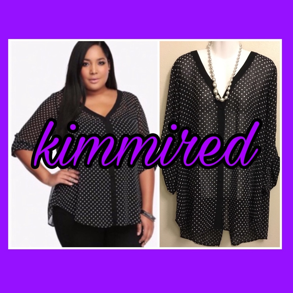 ToRRiD Black Dot Sheer Buttoned Open-Back Top ~ 3X